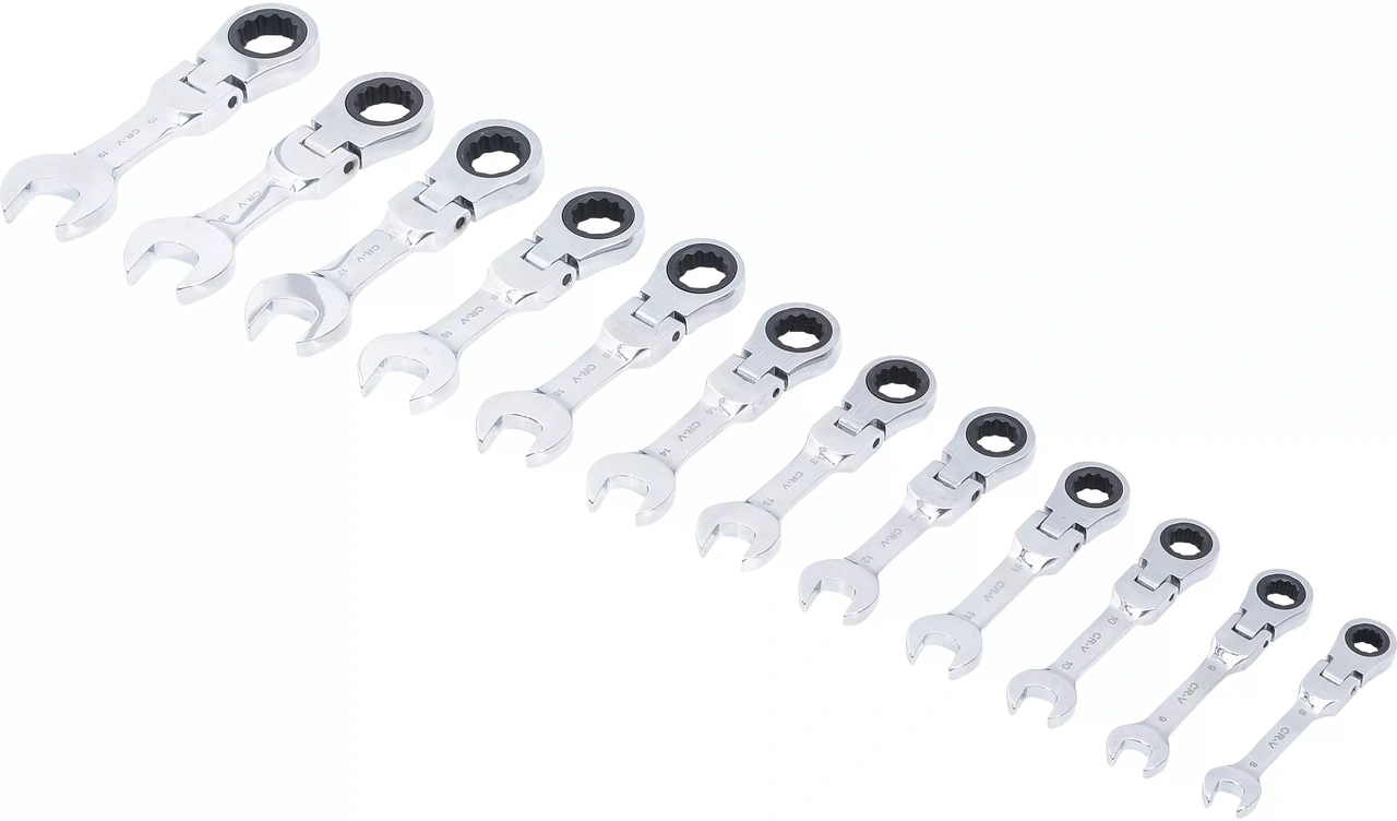 Spärring-U-nyckel-sats | extra kort | 8 - 19 mm | 12 delar
