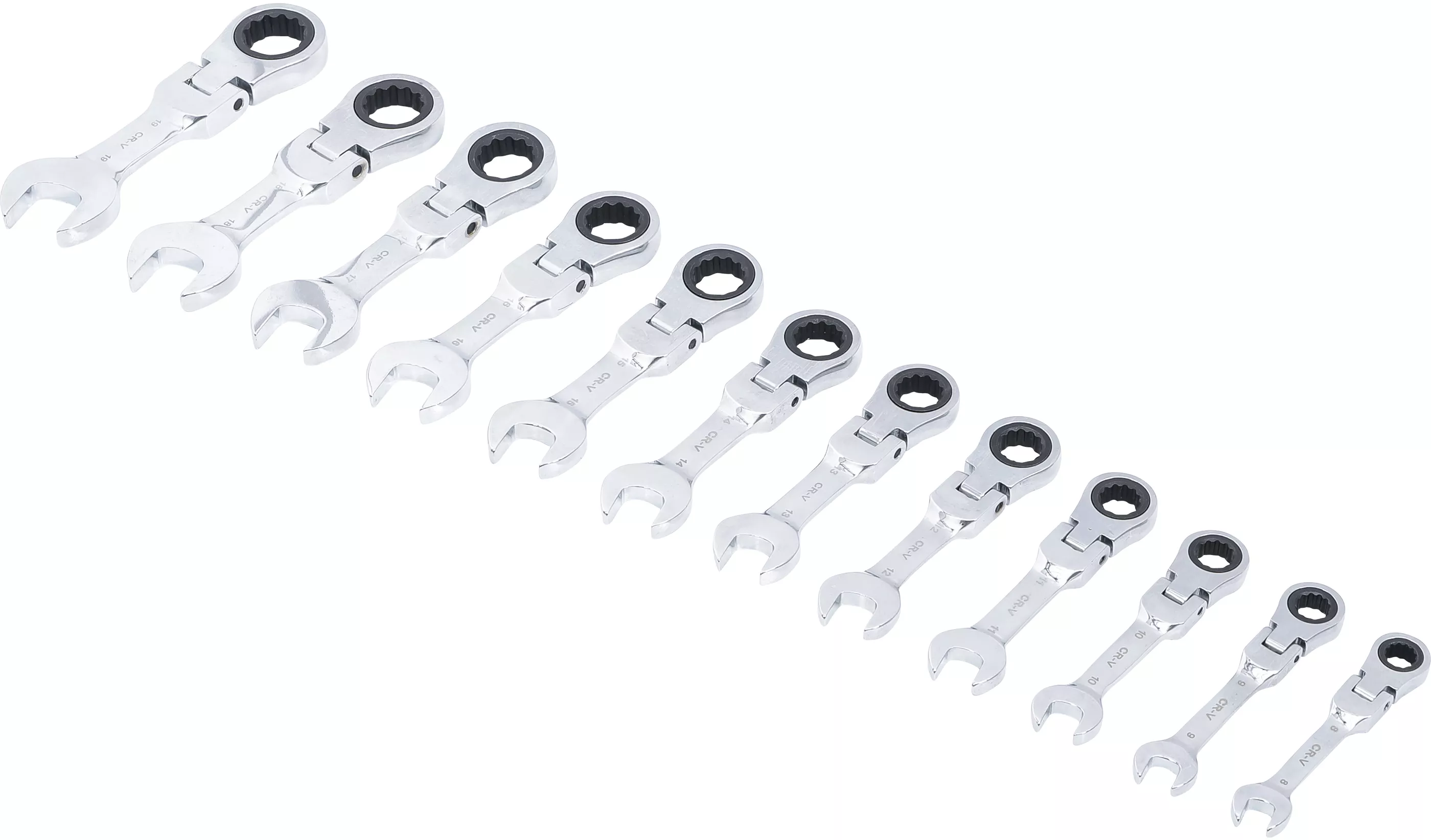 Spärring-U-nyckel-sats | extra kort | 8 - 19 mm | 12 delar