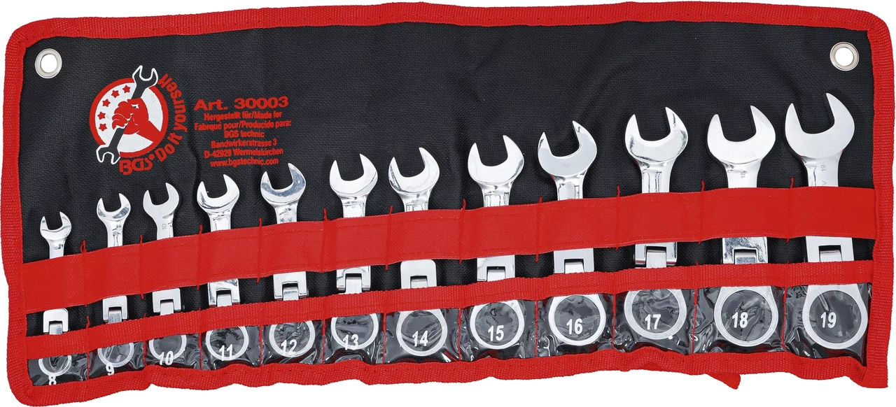 Spärring-U-nyckel-sats | extra kort | 8 - 19 mm | 12 delar