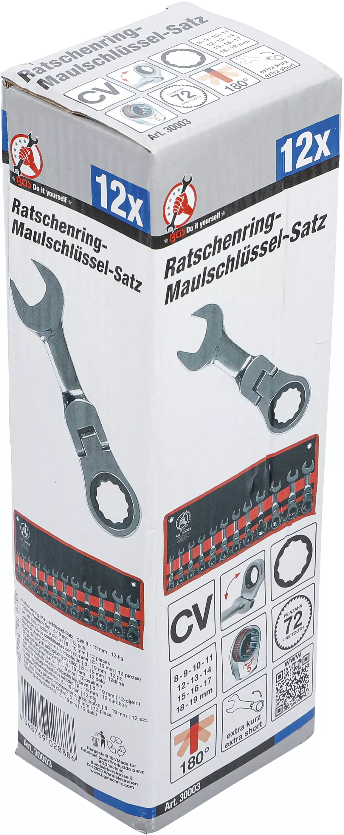 Spärring-U-nyckel-sats | extra kort | 8 - 19 mm | 12 delar