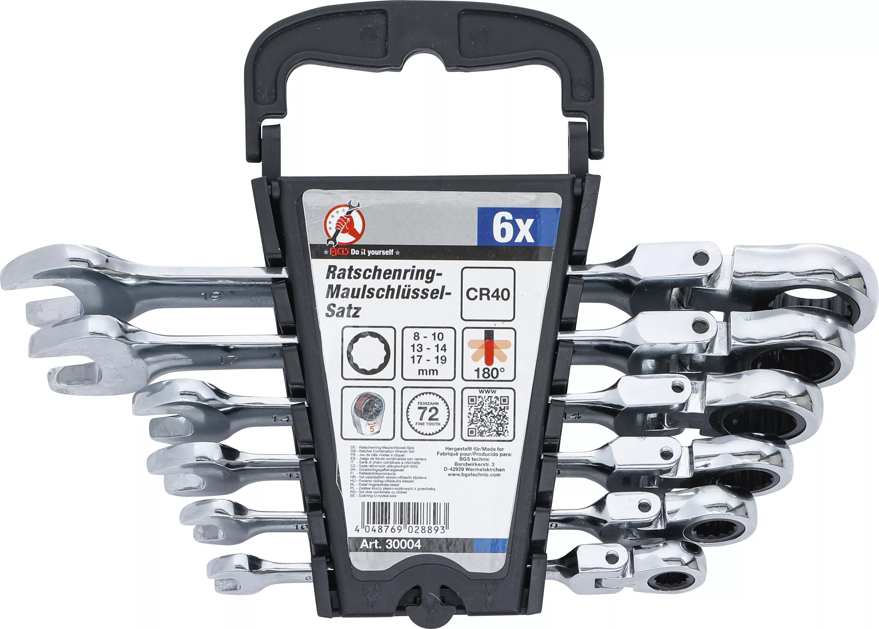 Spärring-U-nyckel-sats | Flexibla huvuden | 8 - 19 mm | 6 delar