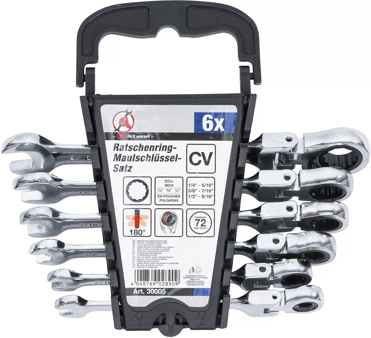 Spärring-U-nyckel-sats | Flexibla huvuden | Tumsstorlekar | 1/4" - 9/16" | 6 delar