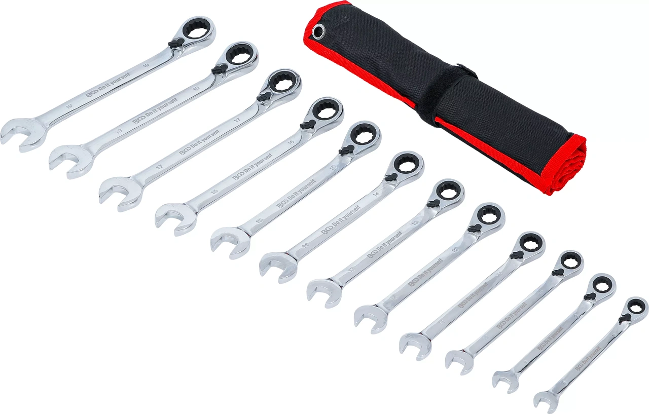 Spärring-U-nyckel-sats | med omkastare | 8 - 19 mm | 12 delar