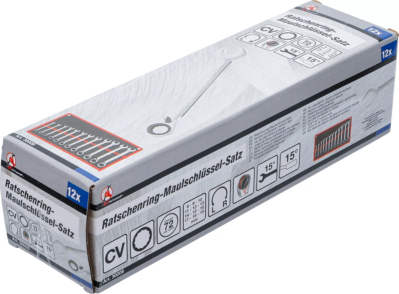 Spärring-U-nyckel-sats | med omkastare | 8 - 19 mm | 12 delar