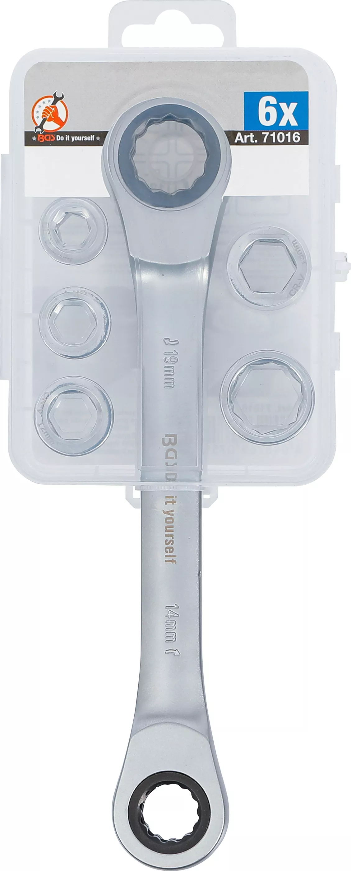 Spärr-ringnyckel med adaptersats | 8 - 19 mm | 6 delar