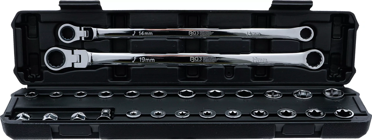 Dubbelring- och spärring-lednyckel-sats | extra lång | 27 delar