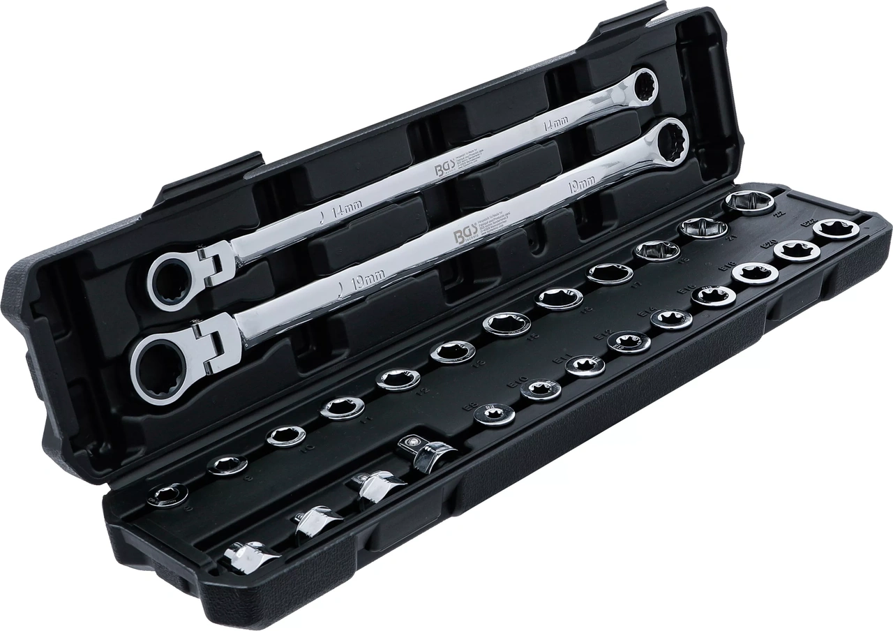 Dubbelring- och spärring-lednyckel-sats | extra lång | 27 delar