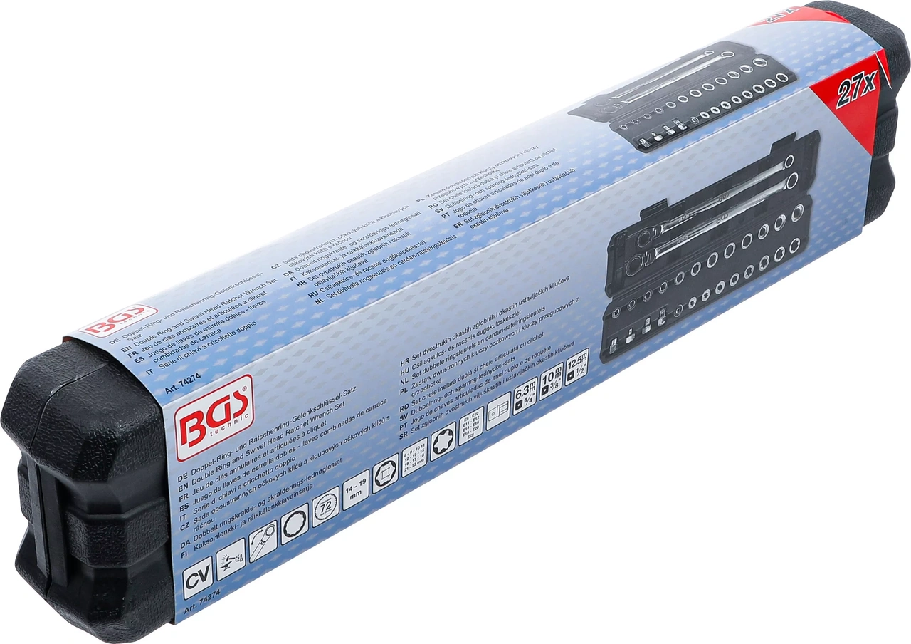 Dubbelring- och spärring-lednyckel-sats | extra lång | 27 delar