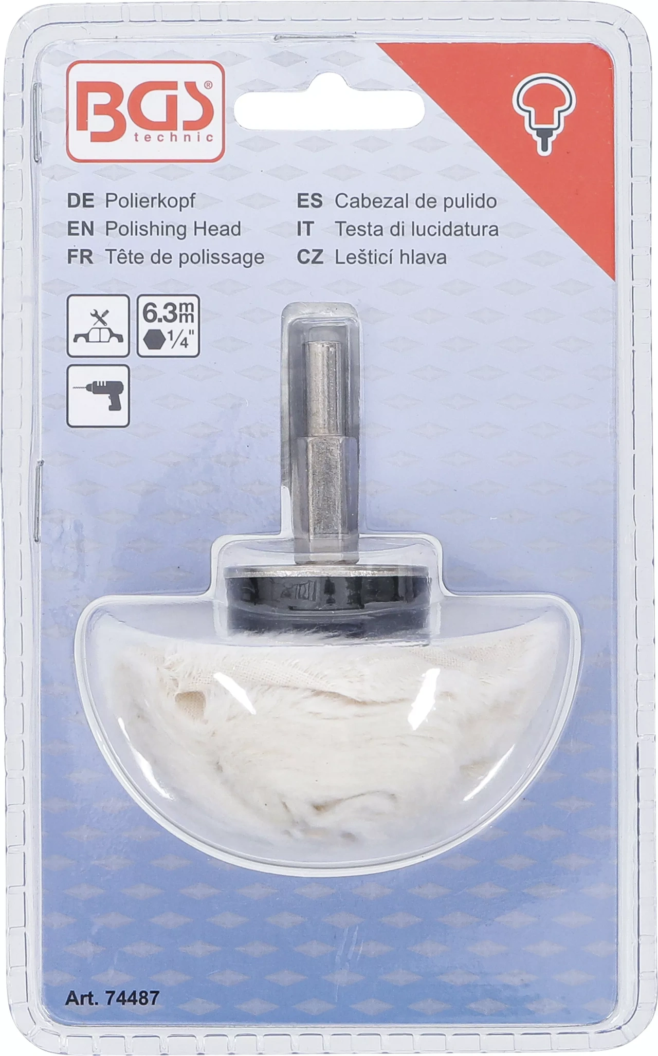 Polerhuvud, svampform axeltapp sexkant 6,3 mm (1/4")