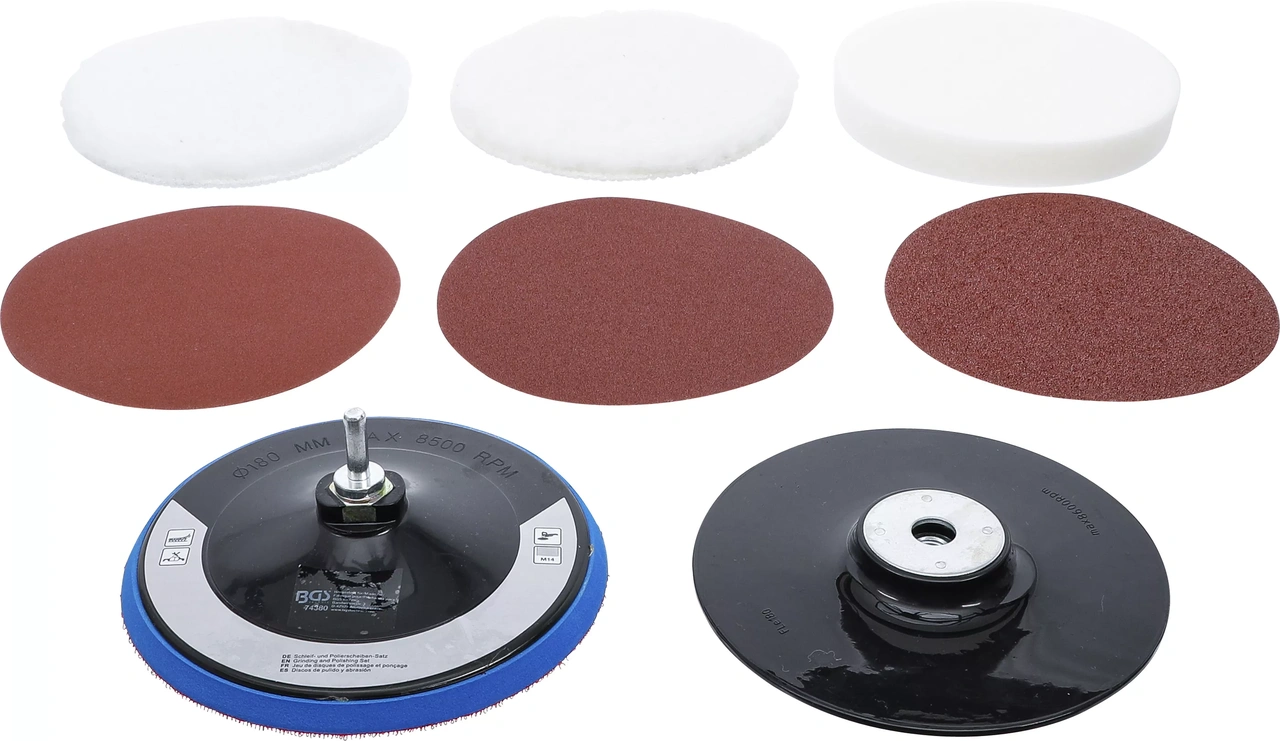 Slip- och polerskivsats Ø180mm M14/8mm axeltapp 8-delar