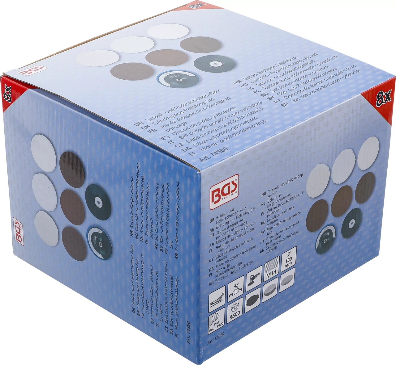 Slip- och polerskivsats Ø180mm M14/8mm axeltapp 8-delar