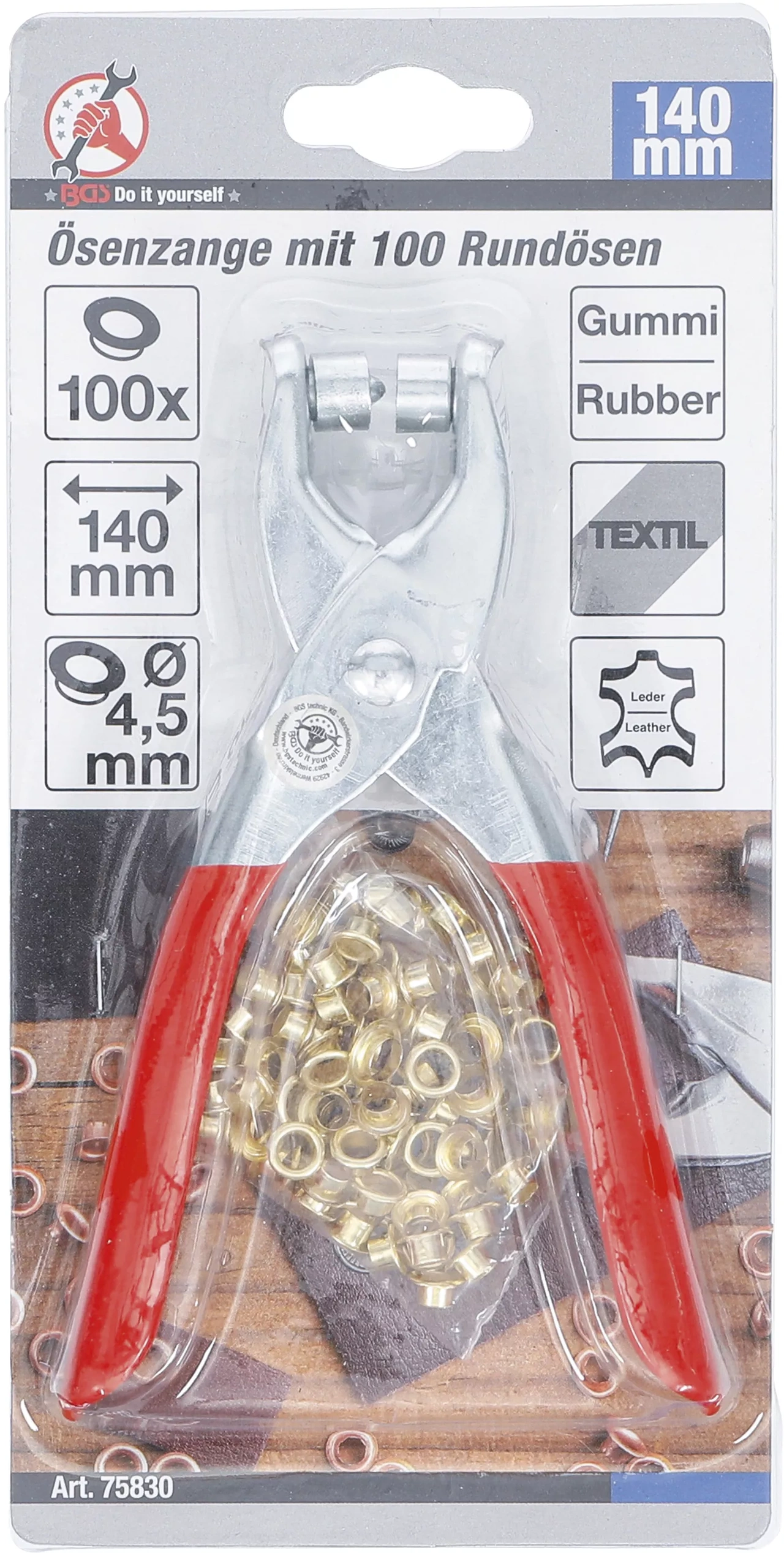 Öljettång med 100 runda öljetter | 4,5 mm