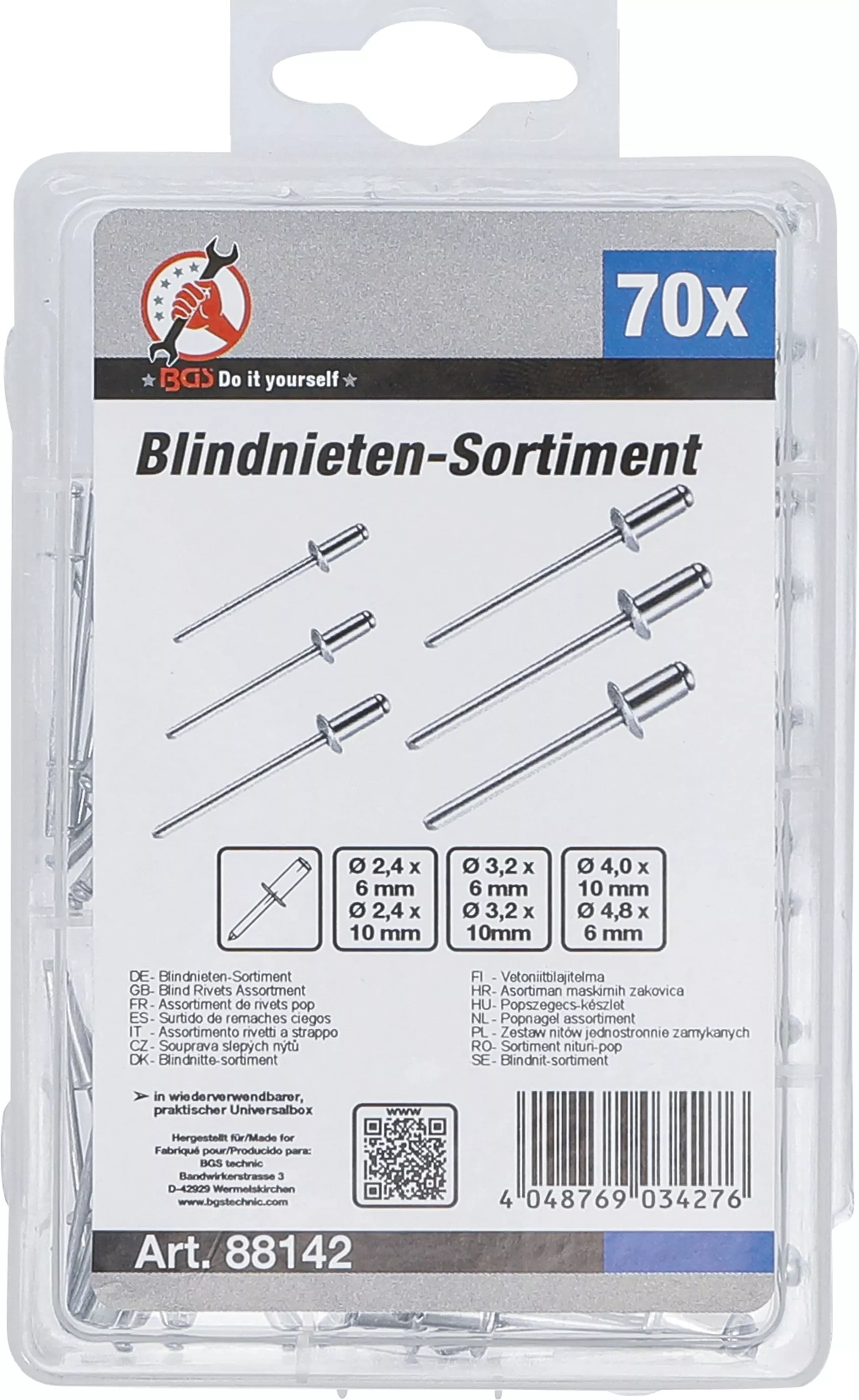 Blindnit-sortiment | Ø 2,4 - 4,8 mm | 70 delar