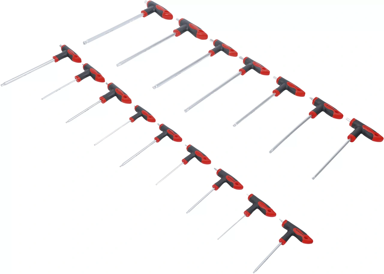 Skruvmejselsats med T-handtag och klinga på sidan | Inre sexkant / T-Profil (för Torx) 16 delar