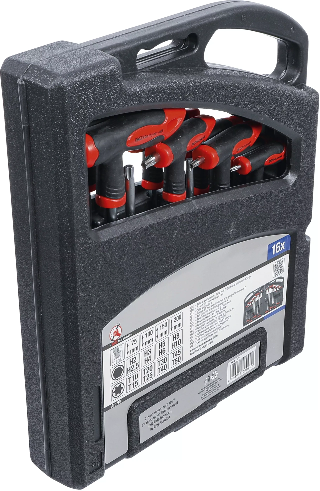 Skruvmejselsats med T-handtag och klinga på sidan | Inre sexkant / T-Profil (för Torx) 16 delar