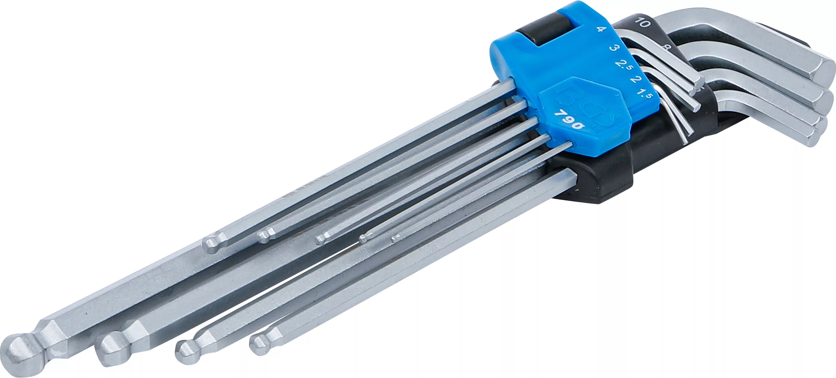 Vinkelnyckel-sats | extra lång | Inre sexkant / Inre sexkant med kulhuvud 1,5 - 10 mm | 9 delar