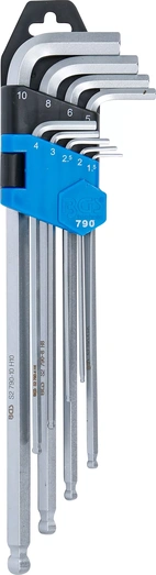 Vinkelnyckel-sats | extra lång | Inre sexkant / Inre sexkant med kulhuvud 1,5 - 10 mm | 9 delar
