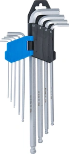 Vinkelnyckel-sats | extra lång | Inre sexkant / Inre sexkant med kulhuvud 1,5 - 10 mm | 9 delar