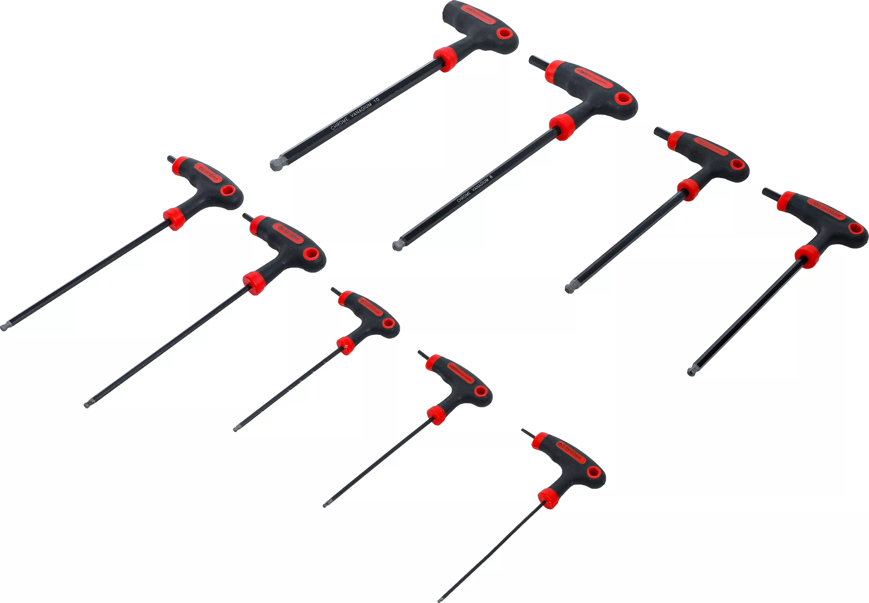 Skruvmejsel-sats med T-handtag och klinga på sidan | Inre sexkant | 2 - 10 mm | 9 delar