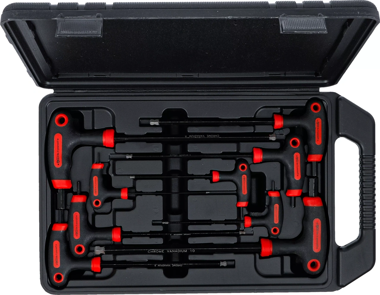 Skruvmejsel-sats med T-handtag och klinga på sidan | Inre sexkant | 2 - 10 mm | 9 delar