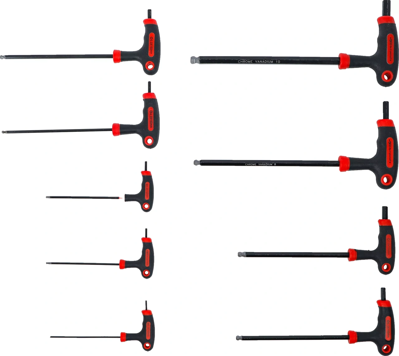 Skruvmejsel-sats med T-handtag och klinga på sidan | Inre sexkant | 2 - 10 mm | 9 delar