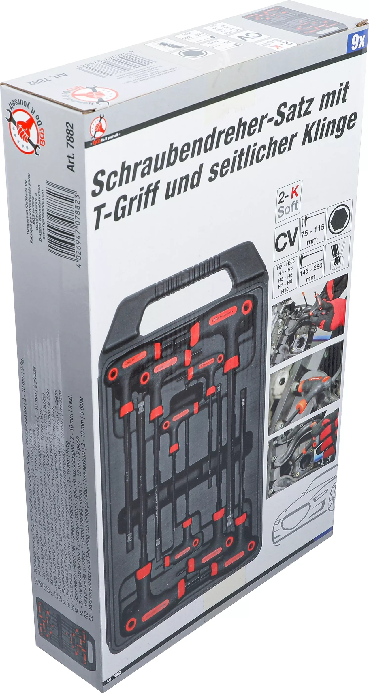 Skruvmejsel-sats med T-handtag och klinga på sidan | Inre sexkant | 2 - 10 mm | 9 delar