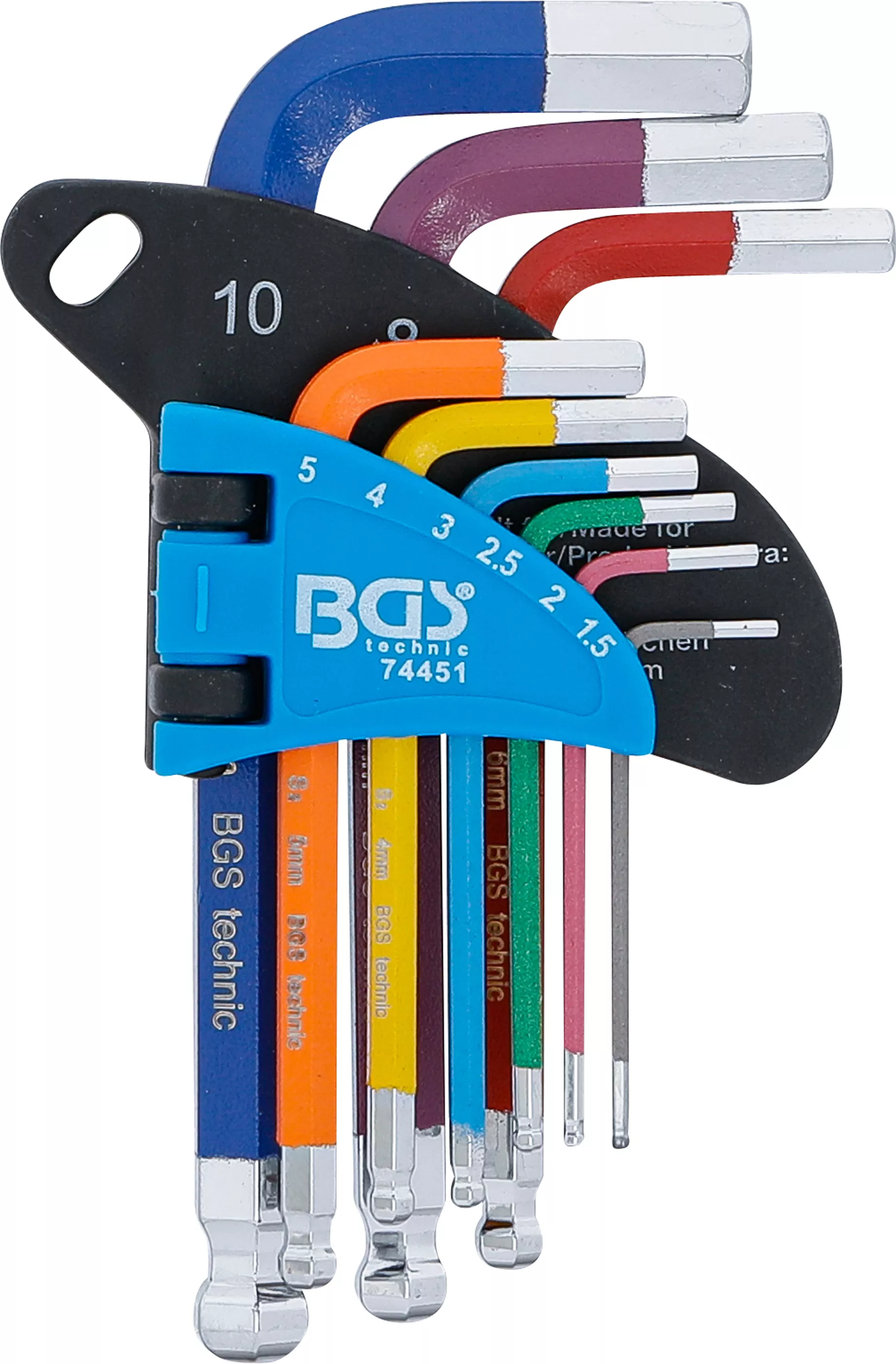 Vinkelnyckel-sats | Multicolour | kort | Inre sexkant, Inre sexkant med kulhuvud 1,5 - 10 mm | 9 delar