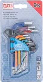 Vinkelnyckel-sats | Multicolour | kort | Inre sexkant, Inre sexkant med kulhuvud 1,5 - 10 mm | 9 delar