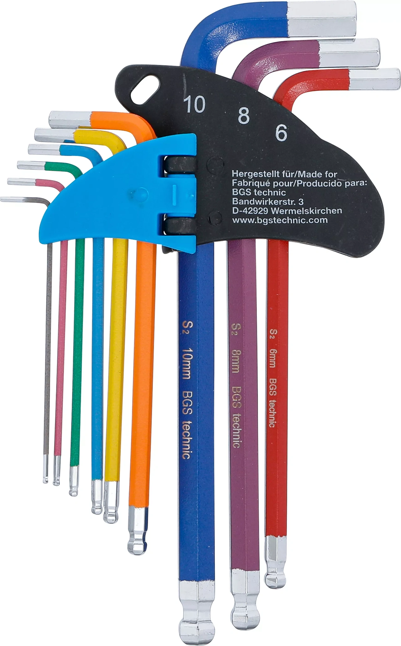 Vinkelnyckel-sats | Multicolour | Inre sexkant, Inre sexkant med kulhuvud 1,5 - 10 mm | 9 delar