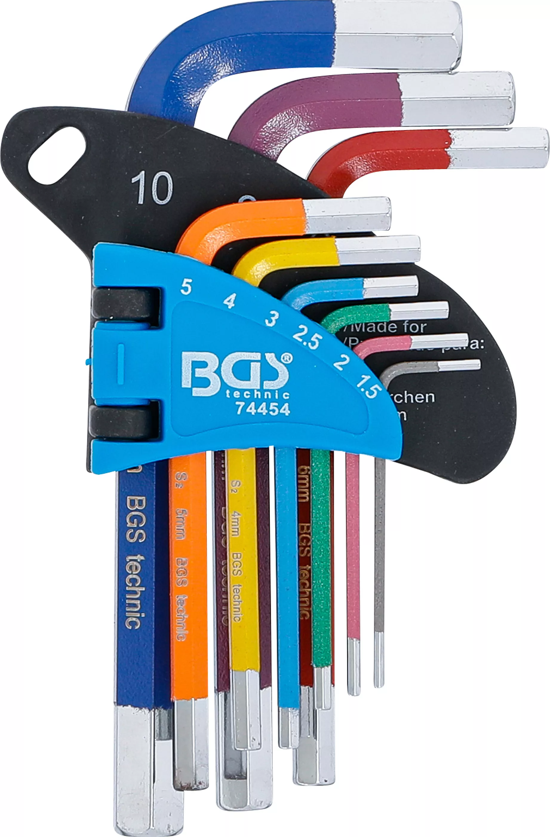 Vinkelnyckel-sats | Multicolour | kort | Inre sexkant 1,5 - 10 mm | 9 delar
