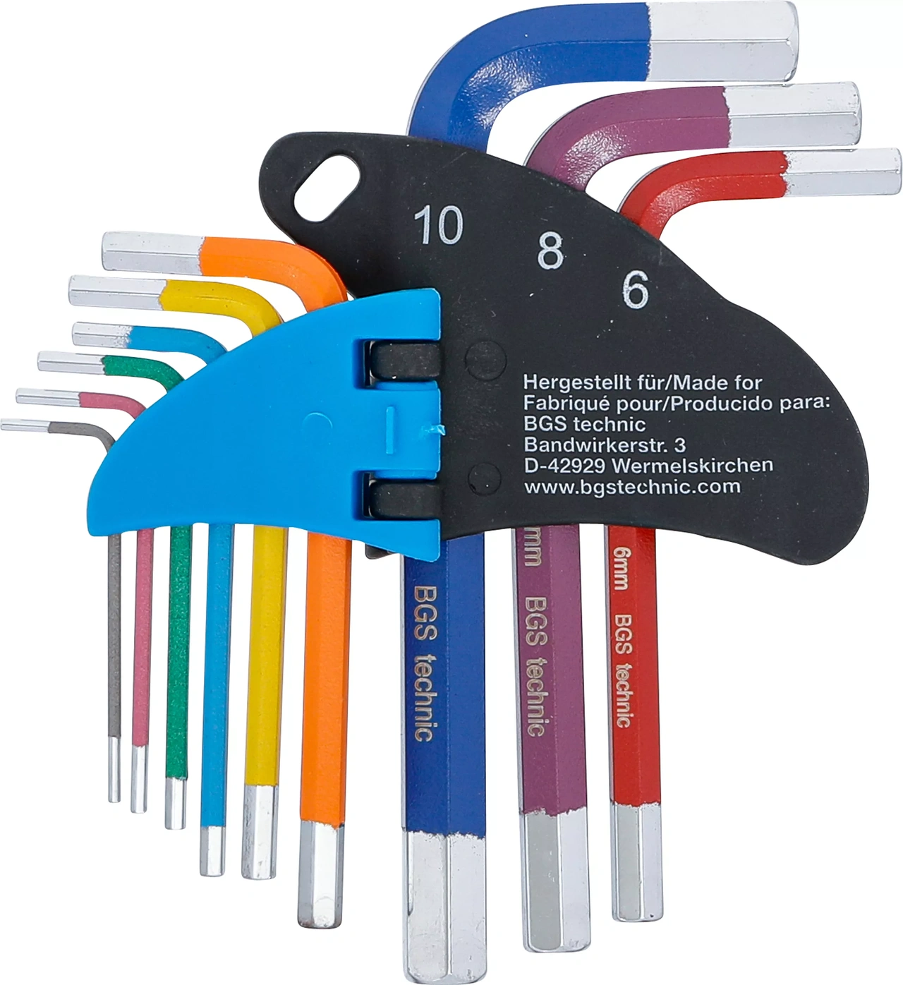 Vinkelnyckel-sats | Multicolour | kort | Inre sexkant 1,5 - 10 mm | 9 delar