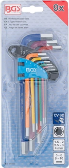 Vinkelnyckel-sats | Multicolour | Inre sexkant 1,5 - 10 mm | 9 delar