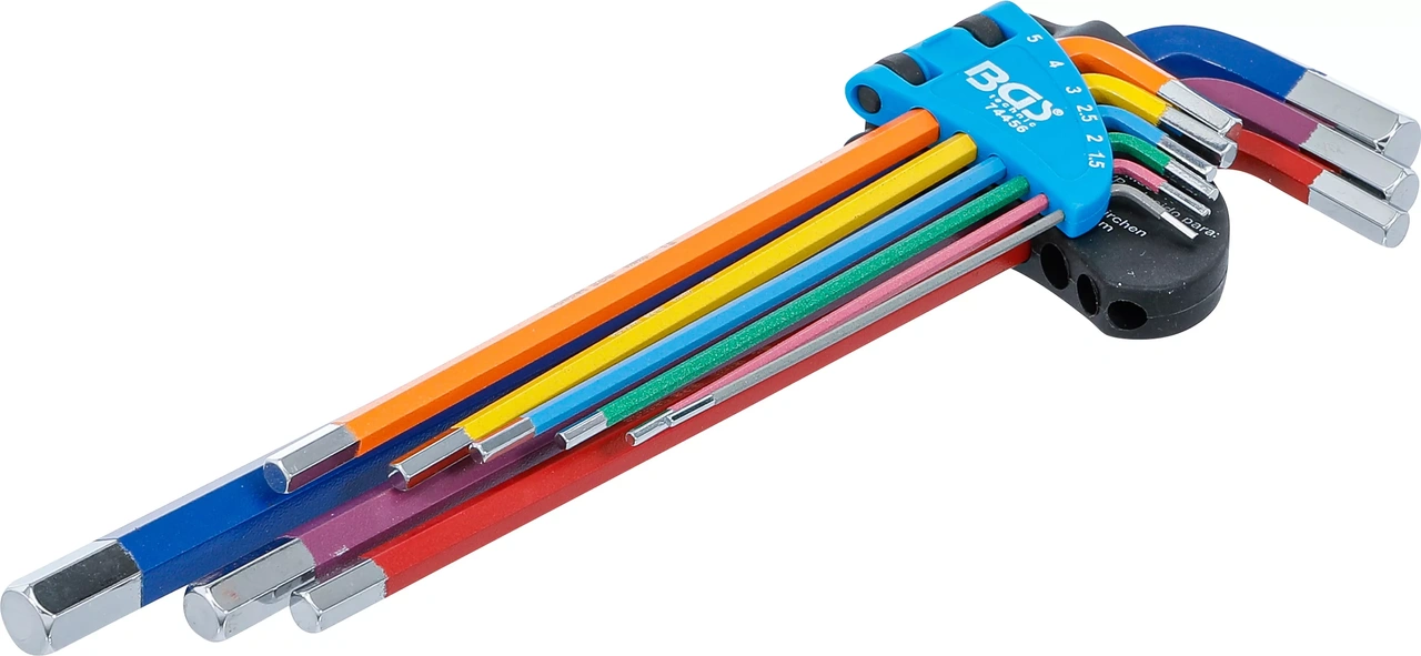 Vinkelnyckel-sats | Multicolour | extra lång | Inre sexkant 1,5 - 10 mm | 9 delar