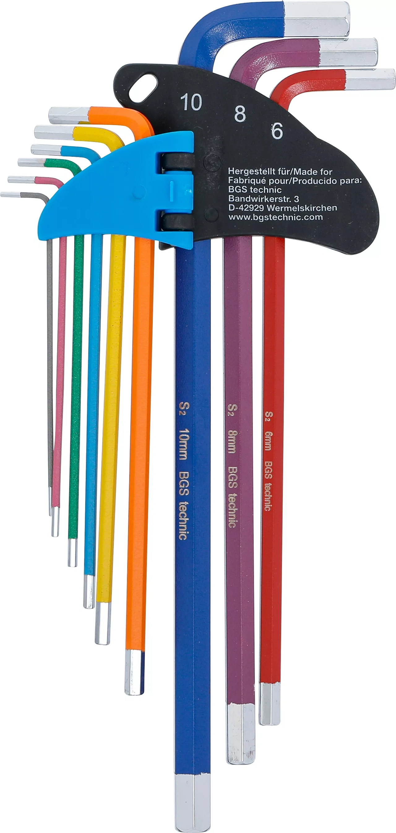 Vinkelnyckel-sats | Multicolour | extra lång | Inre sexkant 1,5 - 10 mm | 9 delar