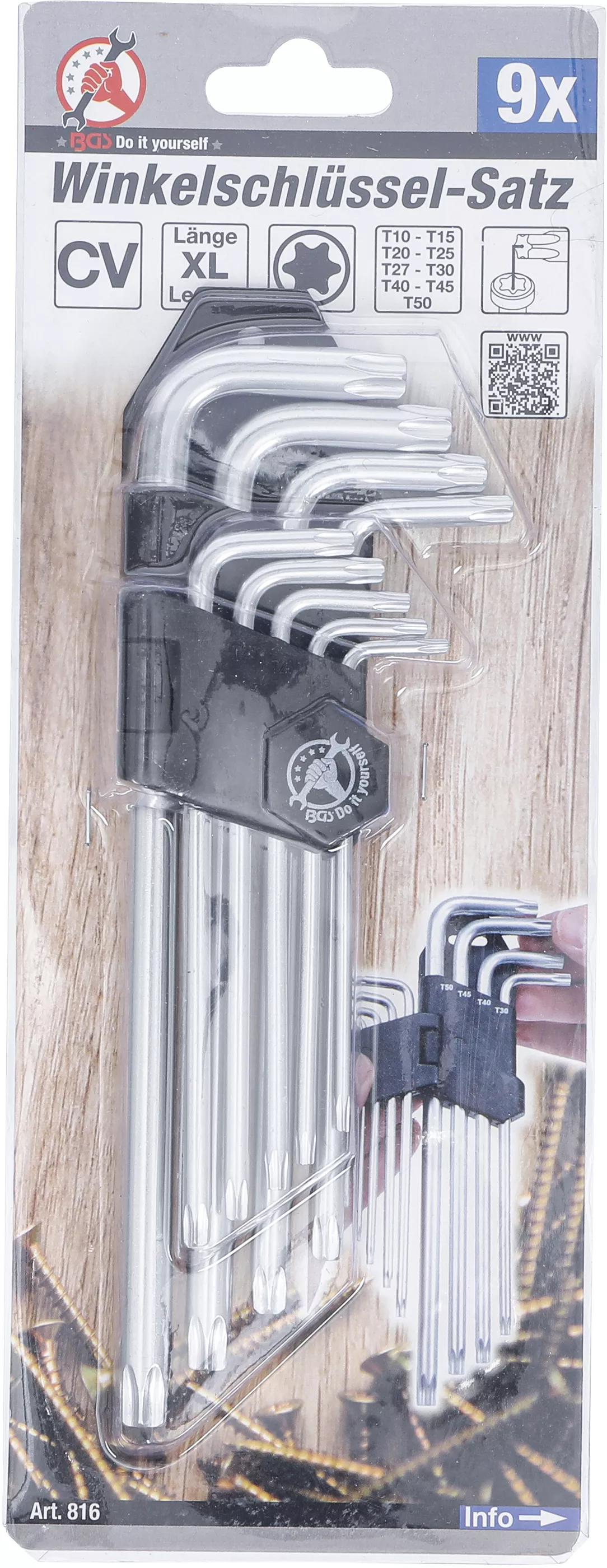 Vinkelnyckel-sats | lång | T-Profil (för Torx) | T10 - T50 | 9 delar