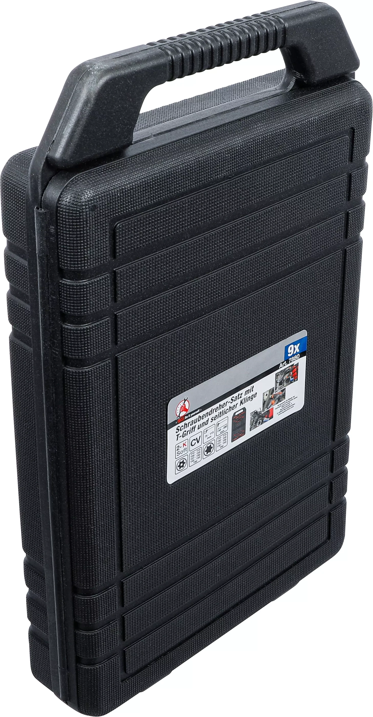 Skruvmejselsats med T-handtag och klinga på sidan | T-Profil (för Torx) med borrning | T10 - T50 | 9 delar