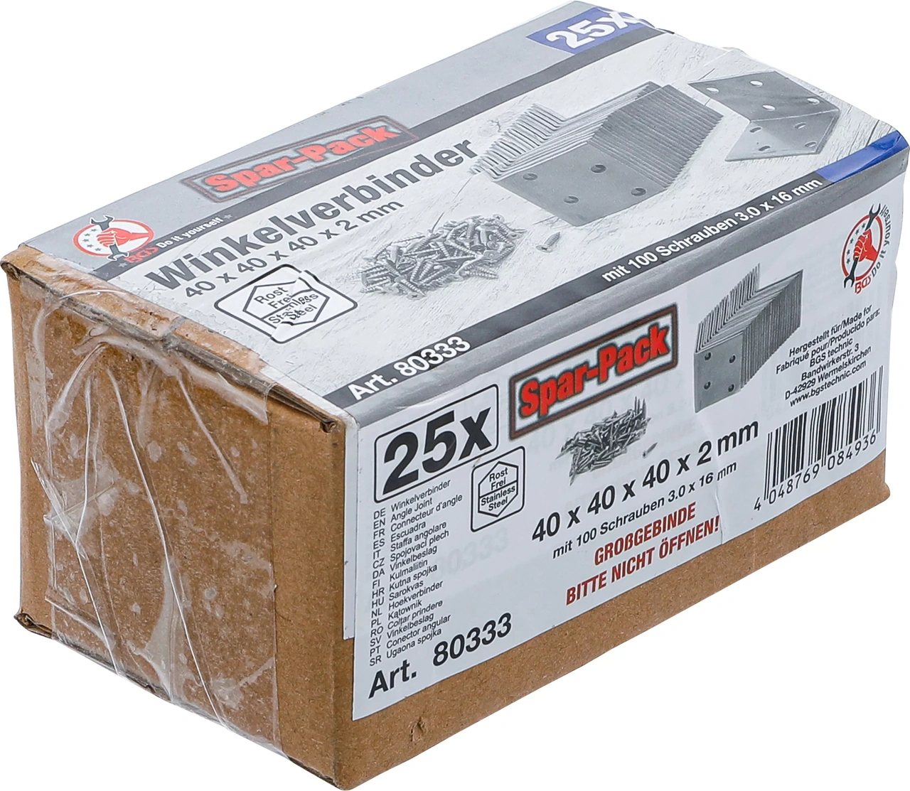Vinkelbeslag | Rostfri | 40 x 40 x 40 mm | Sparförpackning | 25 stycken