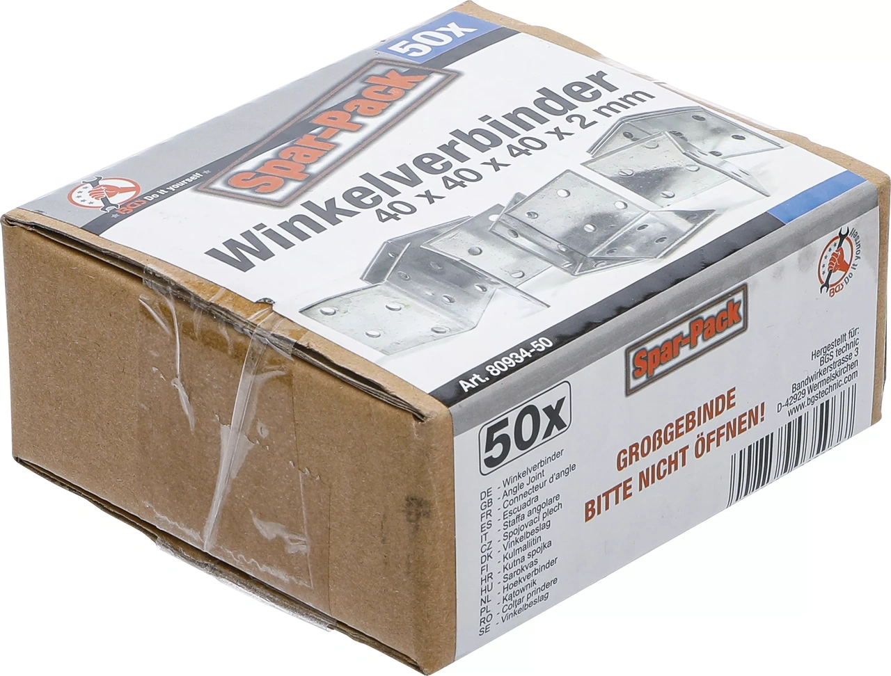 Vinkelbeslag | 40 x 40 x 40 x 2 mm | Sparförpackning | 50 st.