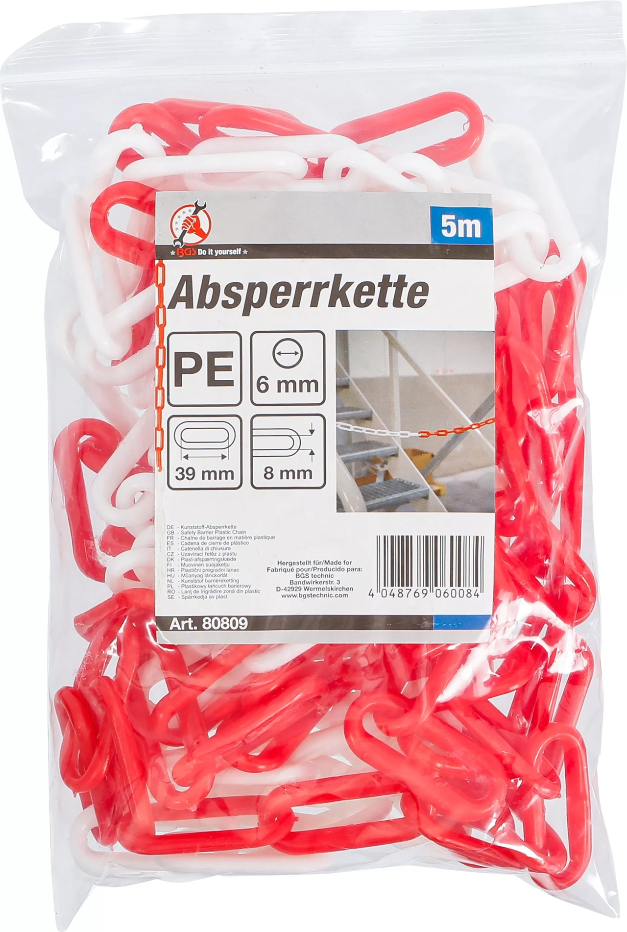 Avspärrningskedja | Röd-vit | Plast | 5 m