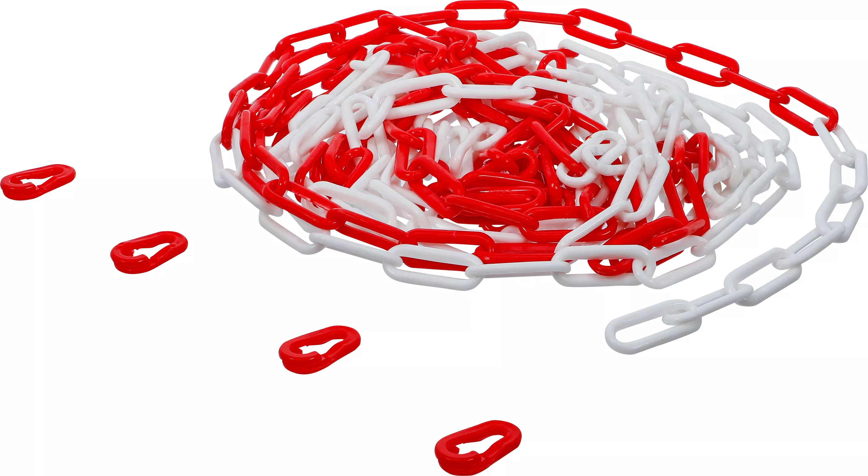 Avspärrningskedja | röd / vit | 4 karbinhakar | plast | 7,5 m