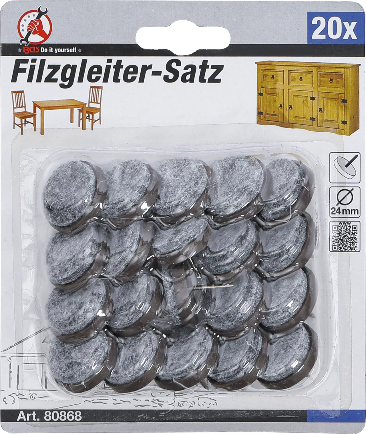 Filtdynor-sats | Med stift | Ø 24 mm | 20 delar