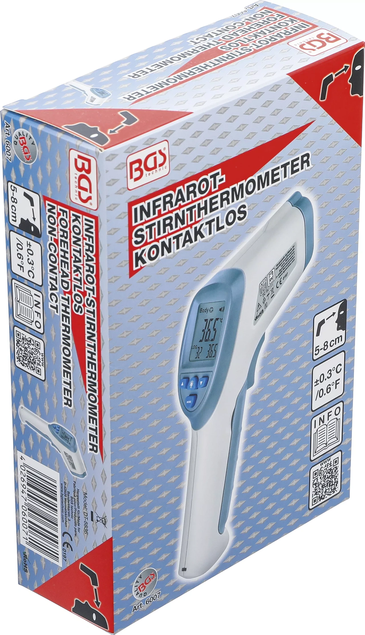 Pann-febertermometer | kontaktlös, Infraröd | för person- + objektmätning | 0 - 100°