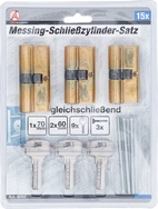 Mässing-Låscylinder-sats | Lika låsning | 15 delar