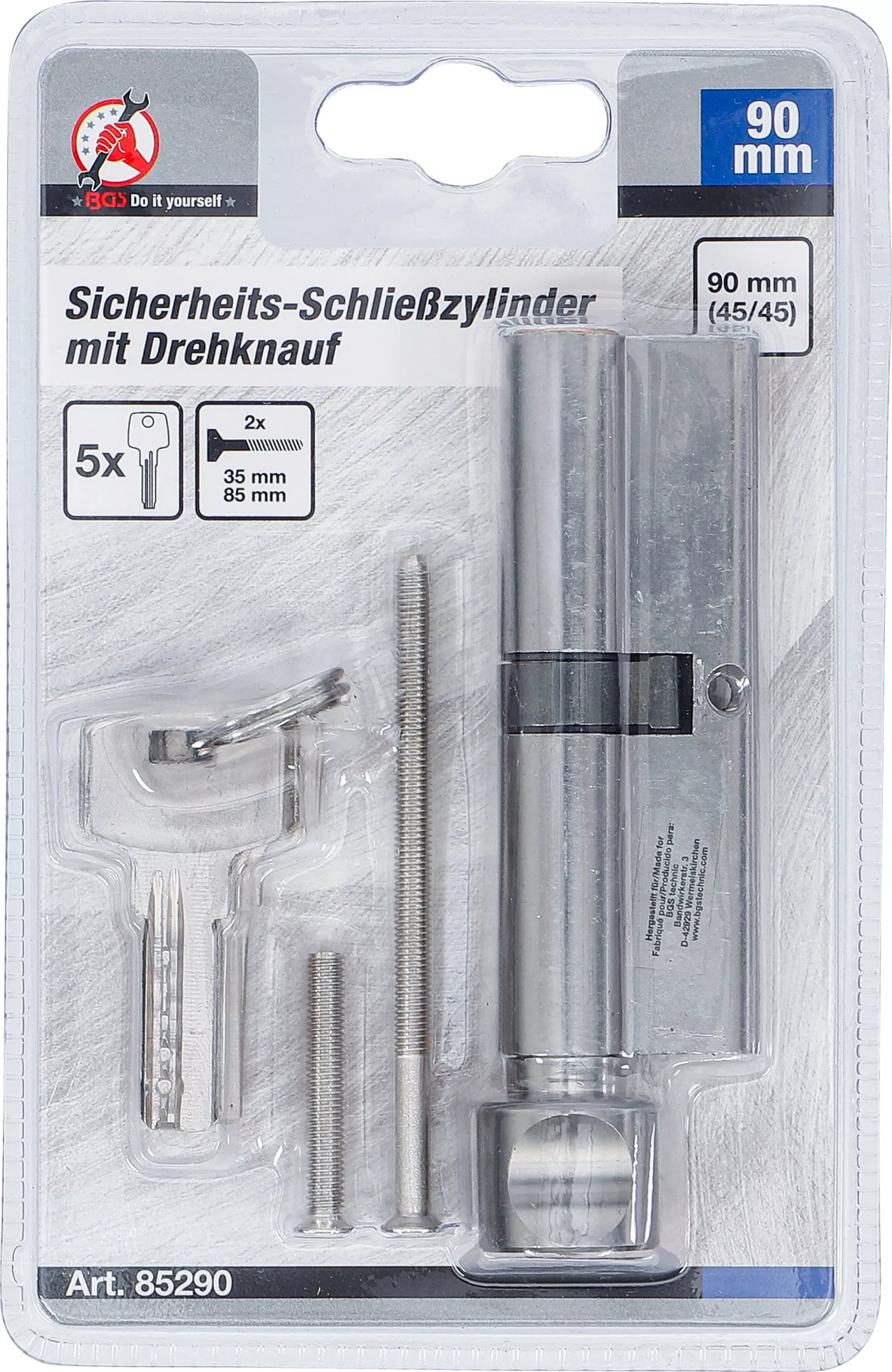 Säkerhetslåscylinder| med knopp | 45/45 | 90 mm