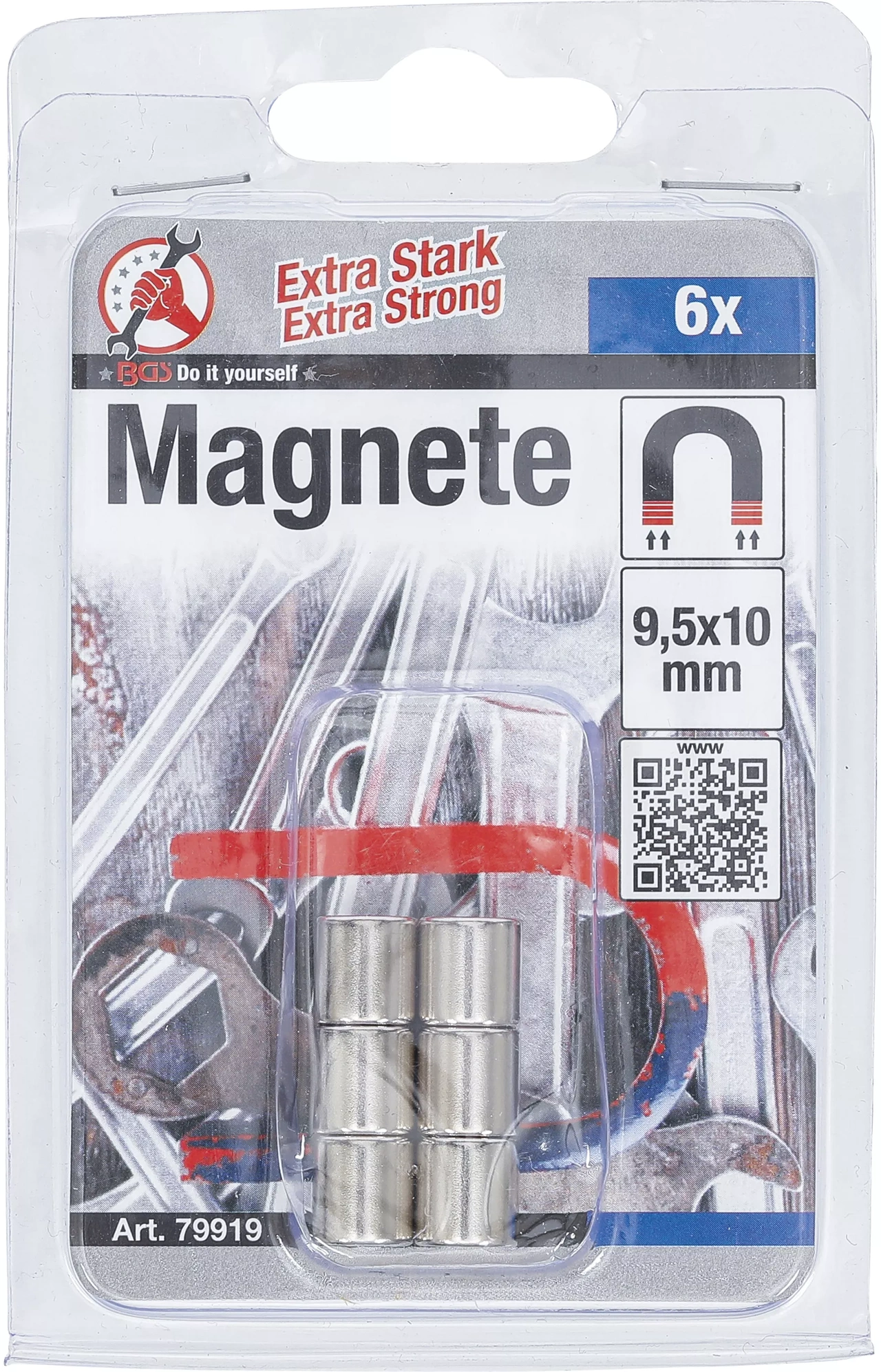 Magnet-sats | extra kraftig | Ø 9,5 mm | 6 delar