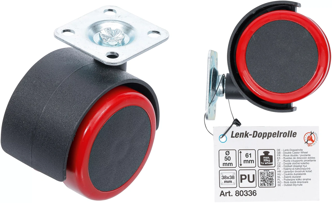 Dubbelhjul | röd/svart | 50 mm