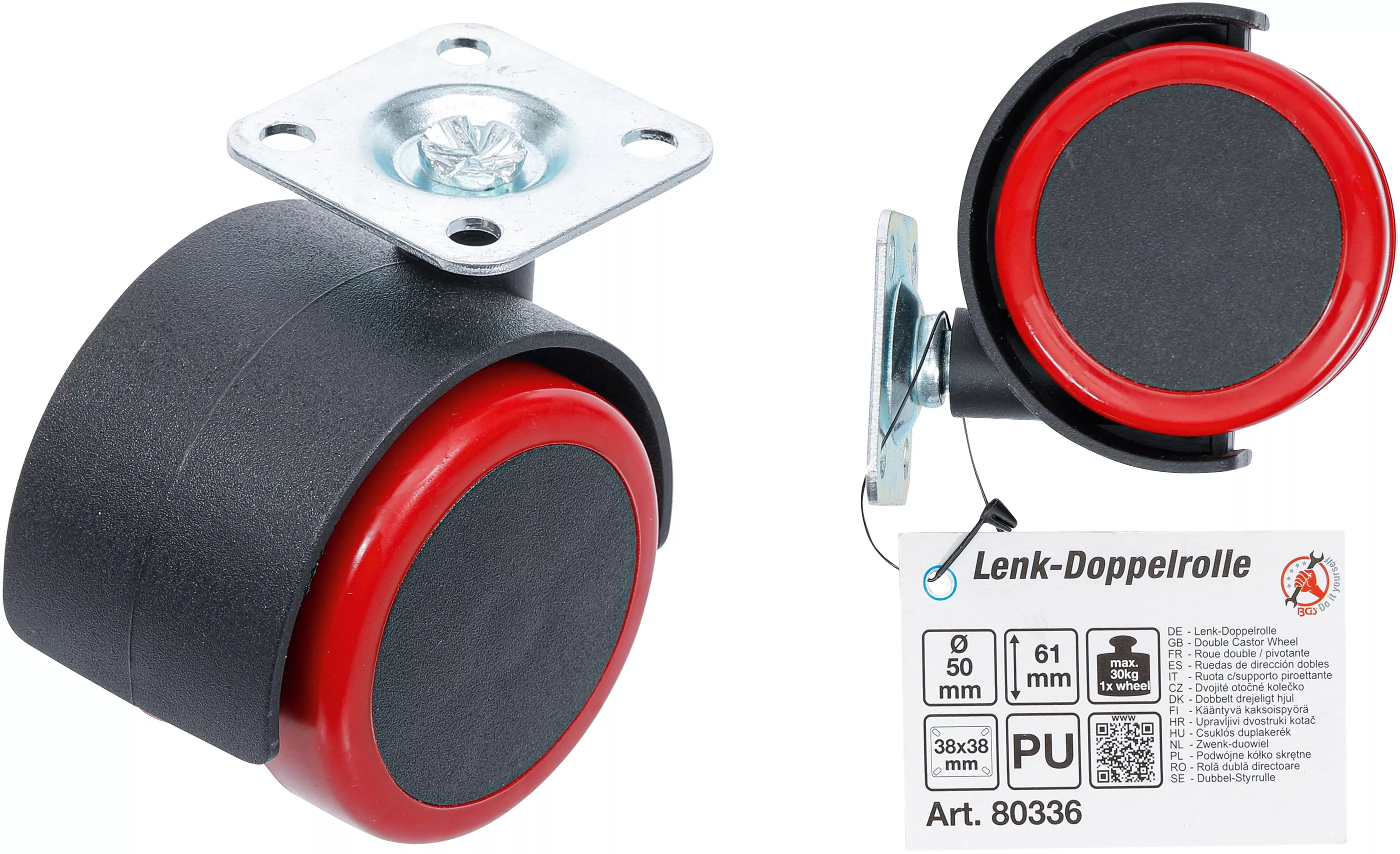 Dubbelhjul | röd/svart | 50 mm