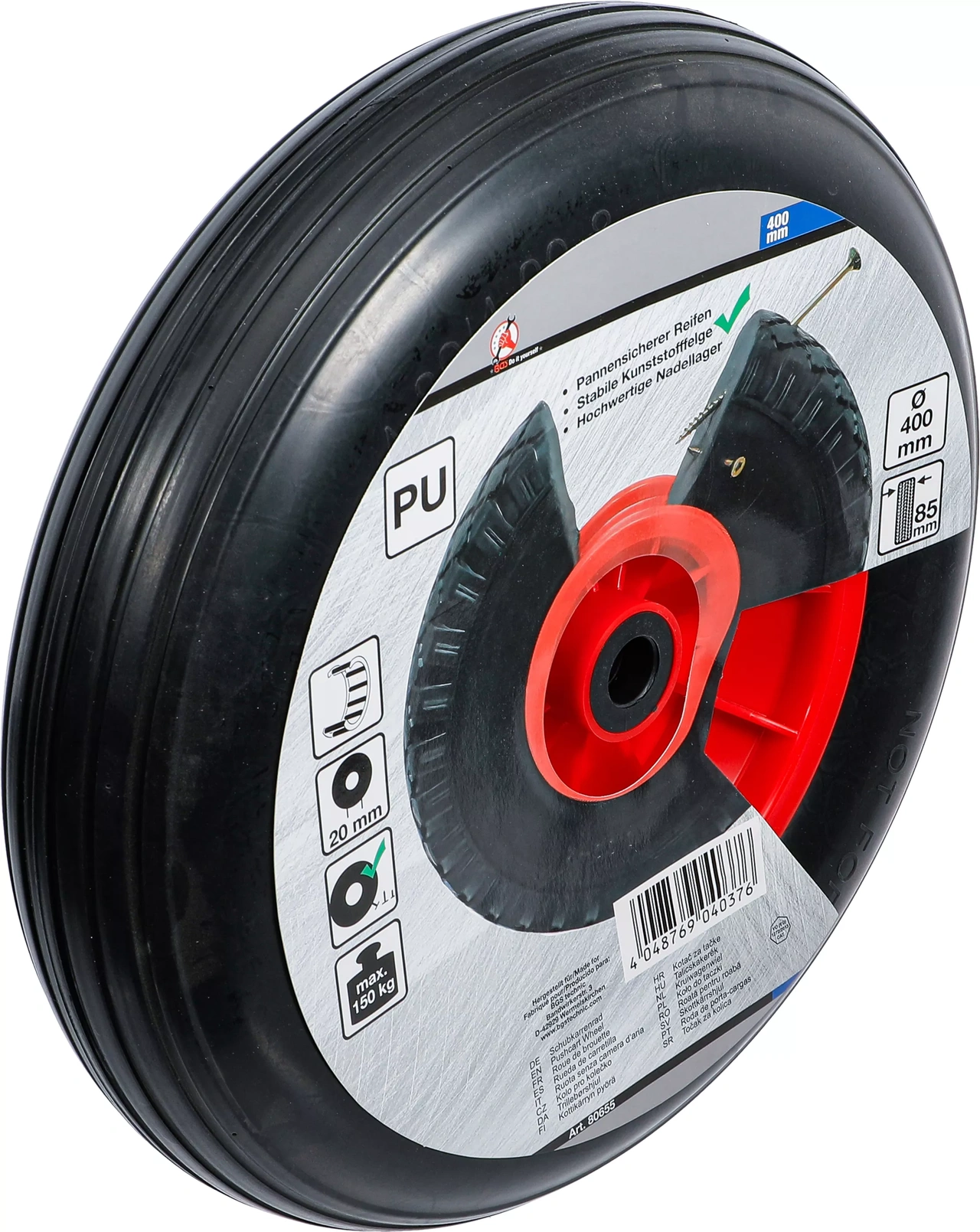 Skottkärrshjul | PU, rött/svart | 400 mm