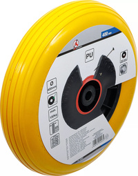 Skottkärrshjul | PU, gult/svart | 400 mm