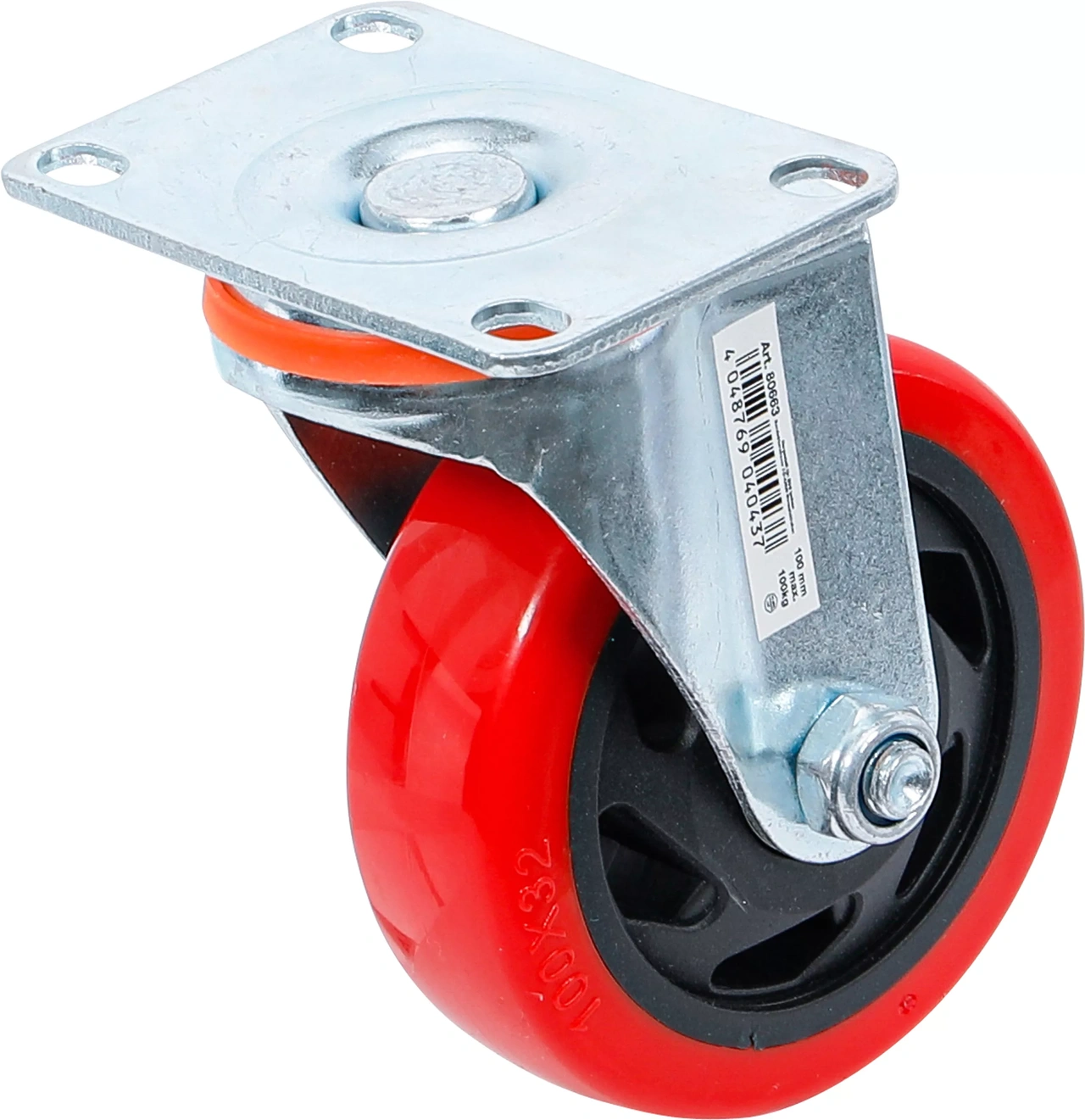 Länkhjul | PU-bana | röd/svart | Ø 100 mm